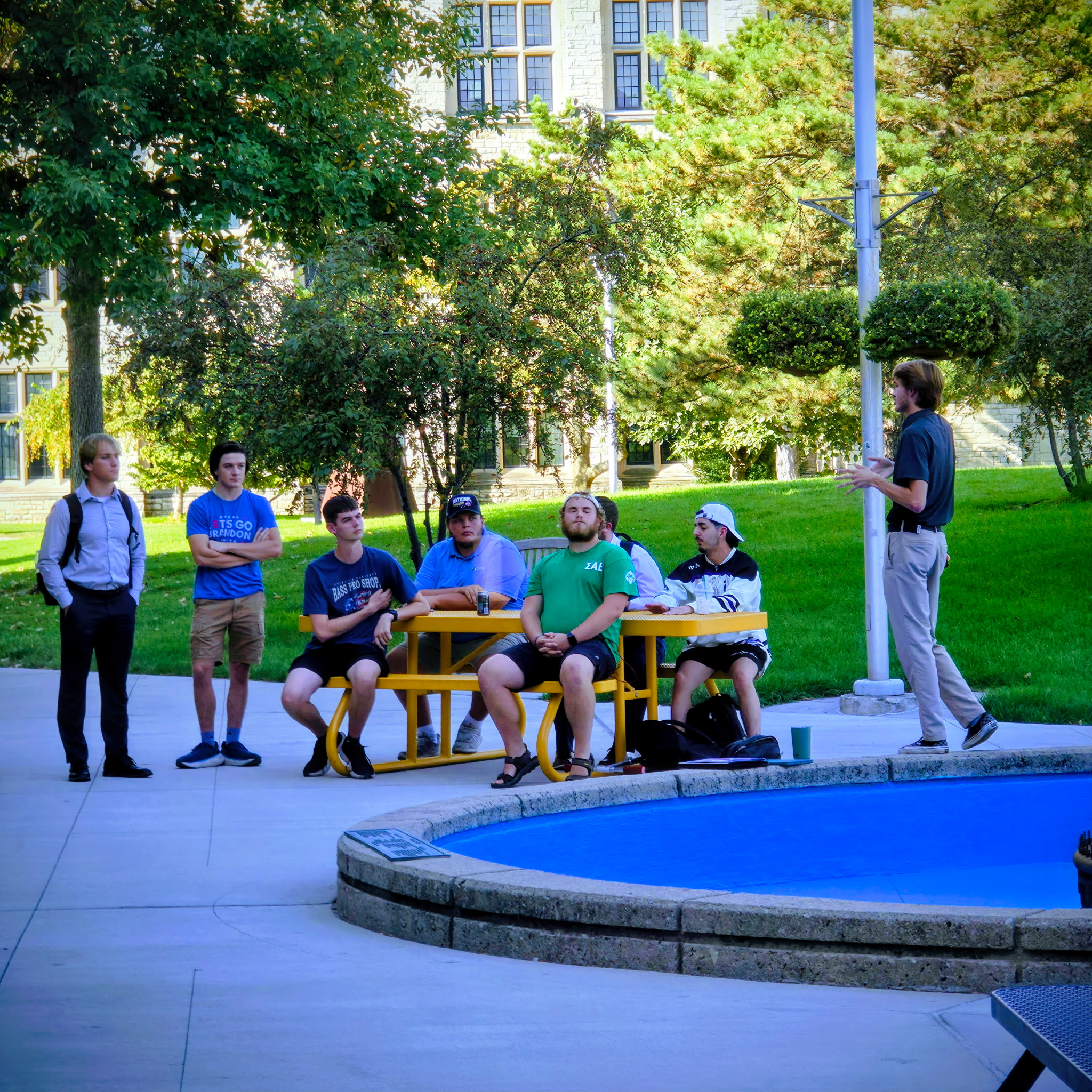 Jaden leading a group discussion on campus